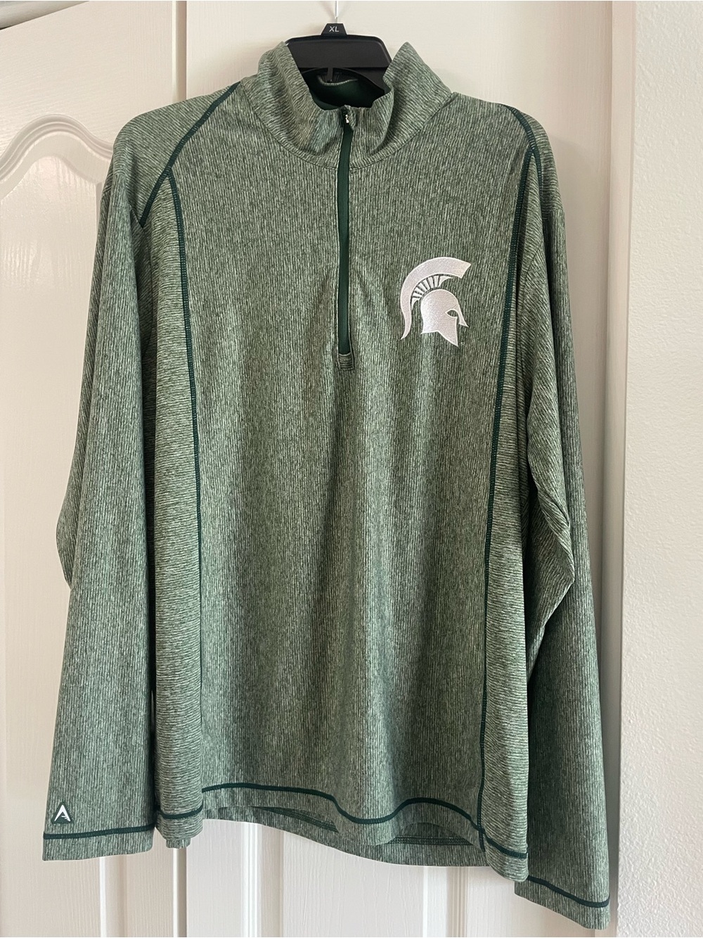 Antigua Green Heather Quarter-Zip with White Spartan Logo MICHIGAN STATE
